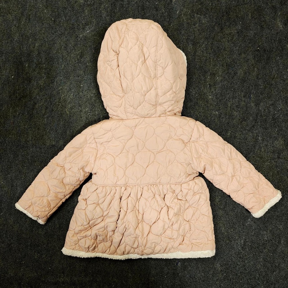 Tahari Pink Quilted Sherpa Lined Hooded Baby Coat Jacket 12M - Picture 2 of 4